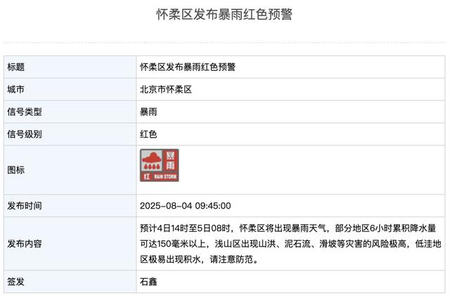 北京5区暴雨红色预警中，多个景区关闭，请非必要不外出！