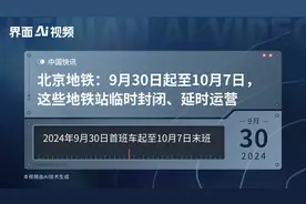 北京地铁：9月30日起至10月7日，这些地铁站临时封闭、延时运营