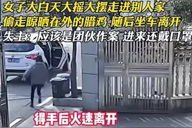 女子大白天上演“0元购”！偷居民晾院里的腊鸡，失主：团伙作案 律师：律师：女子的行为涉嫌治安违法！图片