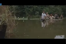 探险队过河，一条十几米的大蟒蛇突然窜出水面咬人
