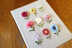 绣花手工——用线在布上绣立体花朵