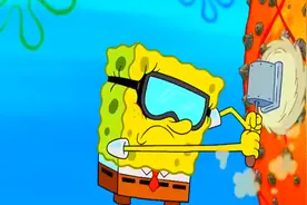 海绵宝宝：章鱼哥嘴里被塞水管后，成了一个喷泉，真是好看呢！