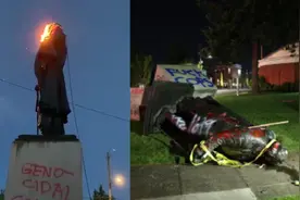 标志事件诞生！美国国父华盛顿雕像被推倒，抗议者烧国旗盖雕像上