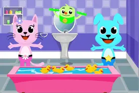 益智动画童谣儿歌，小猫和小狗唱儿歌，小鸭子在浴缸里游泳视频封面