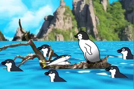 企鹅抓小鱼吃，鲨鱼追赶乌龟后水下偷袭它们 海洋动漫图片