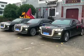 今日桂林市资源县城接亲，红旗H9婚车队，豪华头车队伍#红旗婚车