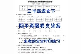 三年级语文下期中考试真题卷含答案，未考的宝宝打印练习。视频封面