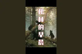 晨曦中的森林 悠然自得的棕熊一家 《松林的早晨》希施金#名画欣赏 #自然风景 #风景画 #艺术 #油画 #希施金视频封面