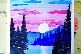四支普通水彩笔也能画出美丽的风景画，简单吧？快乐的画起来吧#跟我一起学画画 #画画其实很简单 #水彩笔画 #画画使我快乐 #想画就画 @DOU+小助手 @抖音短视频 视频封面