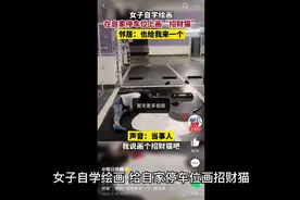 赚钱新技能？女子自学绘画，给自家停车位画招财猫！视频封面