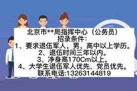 北京市**局指挥中心（公务员）  招录条件： 1、要求退伍军人，男视频封面