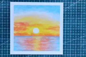 超简单的海上日出油画棒风景画。只需要纸巾就可以完美过渡颜色视频封面