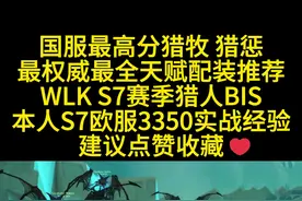 国服最高分猎牧猎惩S7赛季猎人详细配装天赋推荐 #魔兽 #魔兽世界 #魔兽世界怀旧服 #巫妖王之怒 #猎人PVP视频封面