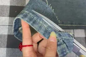牛仔裤长了，这样改，保留原边更好看#服装缝制技术分享 #裤子长改短 #旧衣服改造