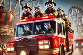 逆火前行：猫咪消防员勇救游乐场 游乐场突发大火，瞬间火光冲天。猫咪消防员闻警即动，逆火奔赴。他们冲入火海，一边全力灭火，一边搜寻被困儿童。最终成功扑灭大火，救出孩子，赢得人们无尽感激，成为英雄。 #猫咪消防员 #儿童动画 #来感受一下ai绘画 #消防员动画 #儿童动画片小视频 @抖音创作小助手 @DOU+小助手视频封面