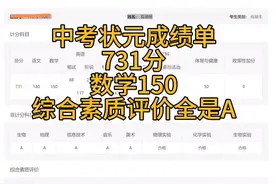 中考状元成绩单，731分，数学满分150，综合素质评价全是A视频封面