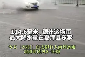 德州最大降水量114.6毫米，出现在夏津县东李。26日白天，德州有阴大雨到暴雨。#德州 #天气预报 #暴雨视频封面