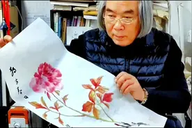 天美霍春阳教授现场创作写意牡丹《独当春日》！#热门 #国画视频封面