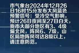 北京市气象台2024年12月26日16时15分发布大风蓝色预警信号视频封面