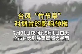 台风“竹节草”对烟台的影响预报！受“竹节草”影响，预计7月31日白天，我市自南向北有小到中雨局部大雨，7月31日夜间到8月1日白天，全市有大到暴雨局部大暴雨，伴有雷电#烟台