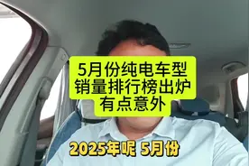 2025年5月份第4周新能源纯电车型销量排行榜出来了，有点意外