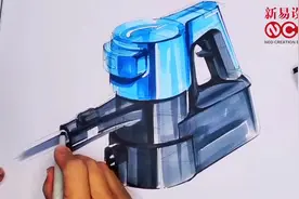 蓝色吸尘器线稿+马克币#工业设计 #马克笔 #手绘 #线稿 #考研