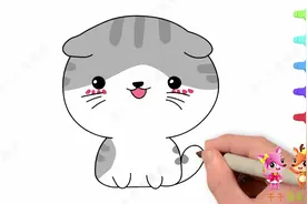 亲子早教绘画教程，1分钟画简单的猫咪简笔画，涂色颜色非常好看