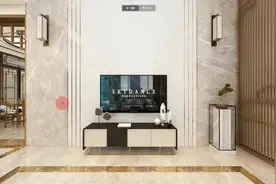 复式楼新中式装修效果，“通天”的电视墙你见过吗，低调奢华！视频封面