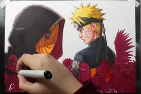 ❂火影忍者经典战役马克笔画画视频 ❂带土vs鸣人 酷酷小眼神