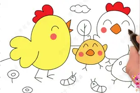 小鸡简笔画怎么画，3分钟学画卡通小鸡，边涂色边学习颜色