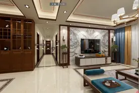 四居室新中式装修效果，全屋胡桃木色的板材门扇，最高500一平方视频封面