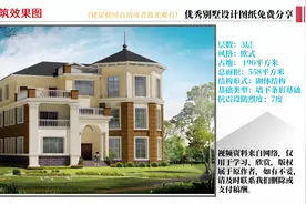 别墅图纸免费分享：带圆顶欧式3层别墅，大面积、 造型豪华…