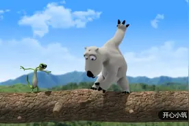 倒霉熊：倒霉熊过独木桥，和蜥蜴狭路相逢，自作聪明反而掉落湖里