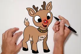 卡通简笔画教学分享：红鼻子驯鹿