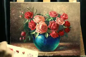 复古风长视频花卉油画教程：玫瑰花瓶视频封面