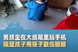 湖南一男孩纸箱中玩手机被隔壁孩子意外戳伤眼图片