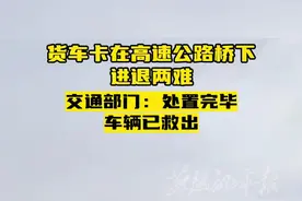 货车卡在高速公路桥下进退两难，交管部门：处置完毕，车辆已救出图片