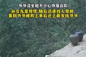 爷爷没坐稳不小心摔落台阶，孙女先是惊慌随后迅速找人帮助，看爷爷被救上来后还上前安抚爷爷，为小女孩点赞图片