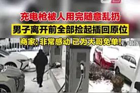 充电枪被人用完随意乱扔，男子离开前全部捡起插回原位，商家：非常感动，已为大哥免单图片