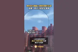 危险！俩熊孩子翻越17楼楼顶围栏玩耍图片