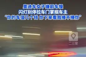 奥迪车女子嫌前车慢别停掌掴车主：“你的车值几个钱，你下来看我揍不揍你”图片